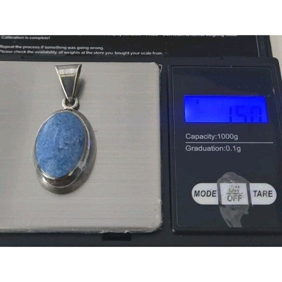 Vintage Sterling Silver 925 Maxico Blue Stone 2" Drop Pendent 15 Grams - Picture 2 of 6
